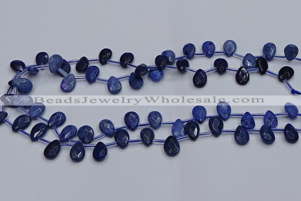 CDU219 Top drilled 8*12mm faceted flat teardrop blue dumortierite beads