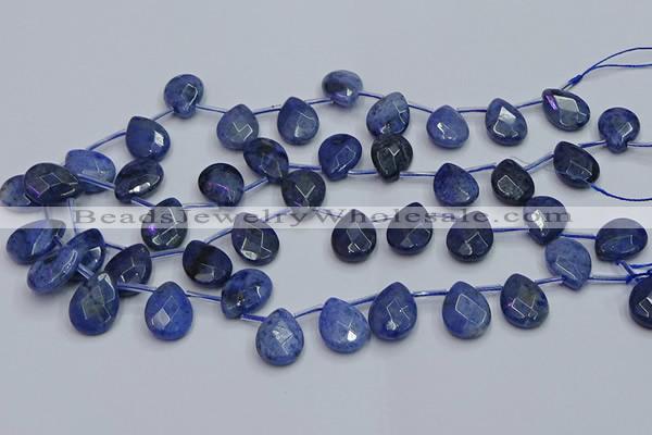 CDU220 Top drilled 13*18mm faceted flat teardrop blue dumortierite beads