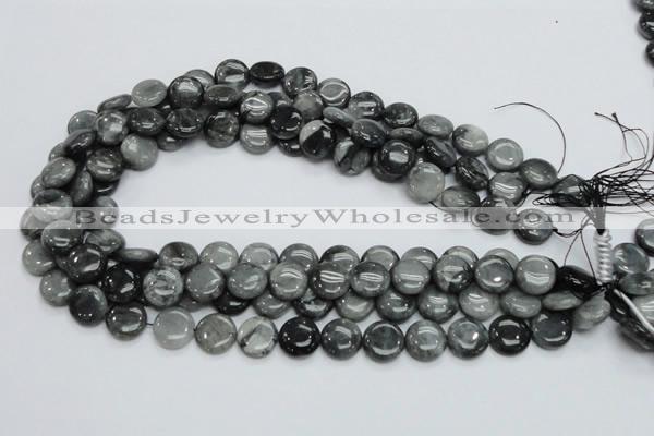 CEE12 15.5 inches 14mm flat round eagle eye jasper beads wholesale