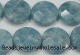CEQ186 15.5 inches 20mm faceted coin blue sponge quartz beads