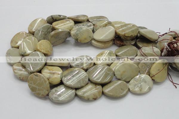 CFA21 15.5 inches 22*30mm twisted oval chrysanthemum agate beads