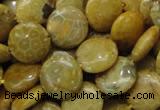 CFA42 15.5 inches 15mm flat round yellow chrysanthemum agate beads