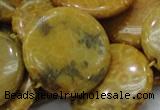 CFA45 15.5 inches 30mm flat round yellow chrysanthemum agate beads