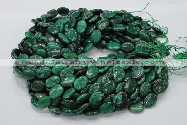 CFA71 15.5 inches 12*18mm oval green chrysanthemum agate beads