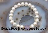 CFB1001 9mm - 10mm potato white freshwater pearl & lavender amethyst stretchy bracelet