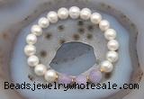 CFB1002 9mm - 10mm potato white freshwater pearl & lavender amethyst stretchy bracelet