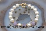 CFB1006 Hand-knotted 9mm - 10mm potato white freshwater pearl & lavender amethyst bracelet