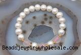 CFB1008 9mm - 10mm potato white freshwater pearl & rose quartz stretchy bracelet