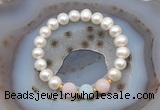 CFB1009 9mm - 10mm potato white freshwater pearl & morganite stretchy bracelet