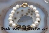 CFB1010 Hand-knotted 9mm - 10mm potato white freshwater pearl & smoky quartz bracelet