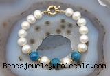 CFB1012 Hand-knotted 9mm - 10mm potato white freshwater pearl & apatite bracelet