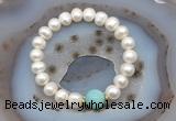 CFB1015 9mm - 10mm potato white freshwater pearl & amazonite stretchy bracelet