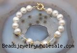 CFB1020 Hand-knotted 9mm - 10mm potato white freshwater pearl & white crystal bracelet