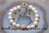 CFB1024 Hand-knotted 9mm - 10mm potato white freshwater pearl & pink opal bracelet