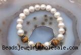 CFB1026 9mm - 10mm potato white freshwater pearl & yellow tiger eye stretchy bracelet