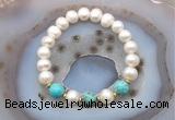 CFB1029 9mm - 10mm potato white freshwater pearl & blue sea sediment jasper stretchy bracelet