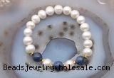 CFB1030 9mm - 10mm potato white freshwater pearl & dumortierite stretchy bracelet