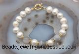 CFB1036 Hand-knotted 9mm - 10mm potato white freshwater pearl & grey banded agate bracelet