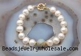 CFB1044 Hand-knotted 9mm - 10mm potato white freshwater pearl & serpentine jasper bracelet