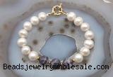 CFB1051 Hand-knotted 9mm - 10mm potato white freshwater pearl & dogtooth amethyst bracelet