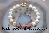 CFB1052 Hand-knotted 9mm - 10mm potato white freshwater pearl & rhodonite bracelet