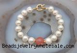 CFB1055 Hand-knotted 9mm - 10mm potato white freshwater pearl & cherry quartz bracelet