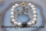 CFB1056 Hand-knotted 9mm - 10mm potato white freshwater pearl & golden obsidian bracelet