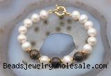 CFB1060 Hand-knotted 9mm - 10mm potato white freshwater pearl & bronzite bracelet