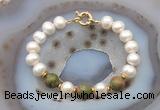 CFB1064 Hand-knotted 9mm - 10mm potato white freshwater pearl & unakite bracelet