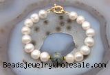 CFB1066 Hand-knotted 9mm - 10mm potato white freshwater pearl & African turquoise bracelet