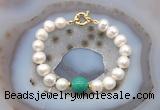 CFB1077 Hand-knotted 9mm - 10mm potato white freshwater pearl & grass agate bracelet