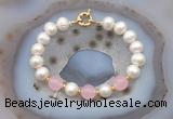 CFB1082 Hand-knotted 9mm - 10mm potato white freshwater pearl & candy jade bracelet