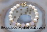 CFB1083 Hand-knotted 9mm - 10mm potato white freshwater pearl & candy jade bracelet