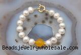 CFB1084 Hand-knotted 9mm - 10mm potato white freshwater pearl & candy jade bracelet