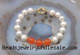 CFB1085 Hand-knotted 9mm - 10mm potato white freshwater pearl & candy jade bracelet