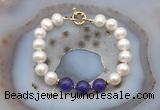 CFB1087 Hand-knotted 9mm - 10mm potato white freshwater pearl & candy jade bracelet