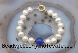 CFB1090 Hand-knotted 9mm - 10mm potato white freshwater pearl & candy jade bracelet