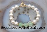 CFB1091 Hand-knotted 9mm - 10mm potato white freshwater pearl & candy jade bracelet