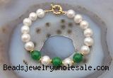 CFB1093 Hand-knotted 9mm - 10mm potato white freshwater pearl & candy jade bracelet