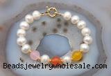 CFB1094 Hand-knotted 9mm - 10mm potato white freshwater pearl & colorful candy jade bracelet