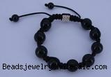 CFB549 12mm round black agate with alloy beads adjustable bracelet