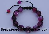 CFB553 12mm faceted round agate with rhinestone beads adjustable bracelet