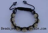 CFB555 10mm round rhinestone with hematite beads adjustable bracelet