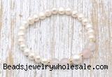 CFB600 6-7mm potato white freshwater pearl & rose quartz stretchy bracelet