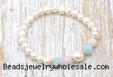 CFB601 6-7mm potato white freshwater pearl & morganite stretchy bracelet