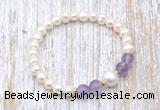 CFB602 6-7mm potato white freshwater pearl & amethyst stretchy bracelet