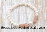 CFB605 6-7mm potato white freshwater pearl & moonstone stretchy bracelet