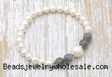 CFB603 6-7mm potato white freshwater pearl & smoky quartz stretchy bracelet