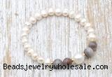 CFB607 6-7mm potato white freshwater pearl & Botswana agate stretchy bracelet