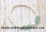 CFB611 6-7mm potato white freshwater pearl & green aventurine stretchy bracelet